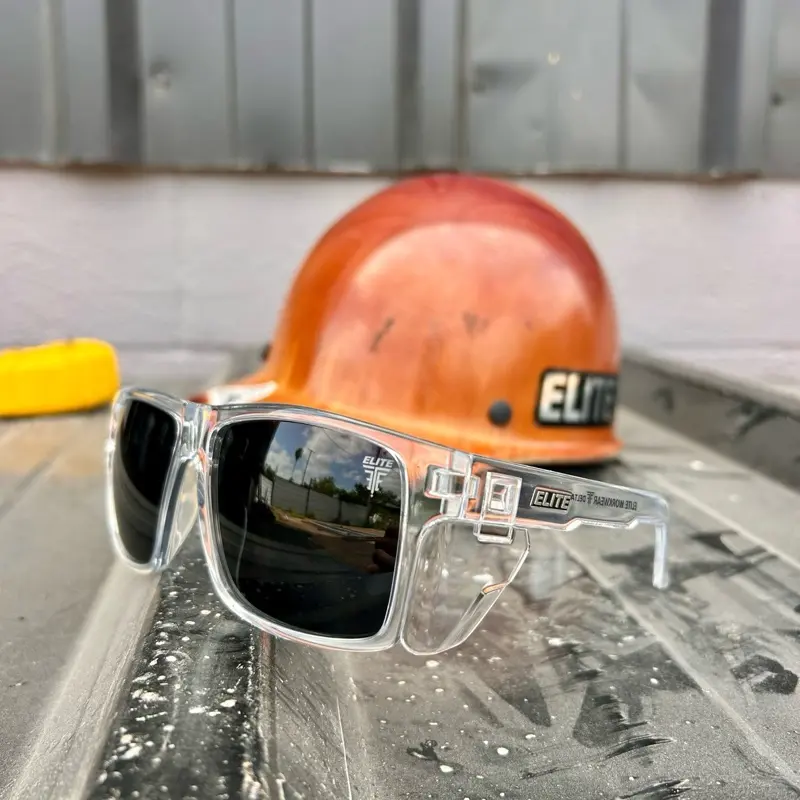 Elite Delta – ANSI Z87.1 Safety Glasses (Clear Frame + Black Lens)