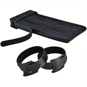 50pcs Reusable Cable Ties - 6/4.5-Inch Adjustable Cord Straps for Wire Management & Organizing - Premium Microfiber Cloth Hook Loop Ties in Black