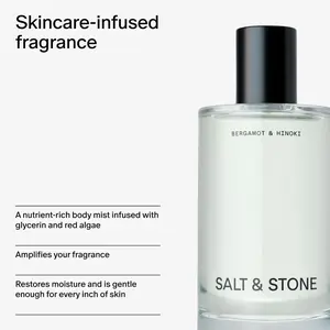 Salt & Stone Body Mist | Bergamot & Hinoki | Skincare Infused Hair & Body Spray for Women and Men | Hydrating Fragrance with Glycerin and Red Algae | Vegan, Cruelty Free, 3.4 fl oz