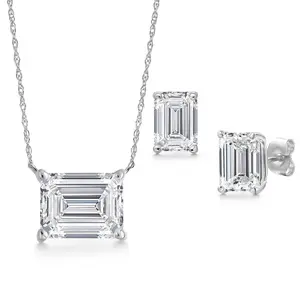 Gem Stone King 8.00 Cttw IGI Certified Lab Grown Diamond in 14K White Gold Pendant Earrings Set for Women | Emerald Cut | D-E Color | VS1-VS2 Clarity | Gold Necklace for Women | 18 Inch Chain