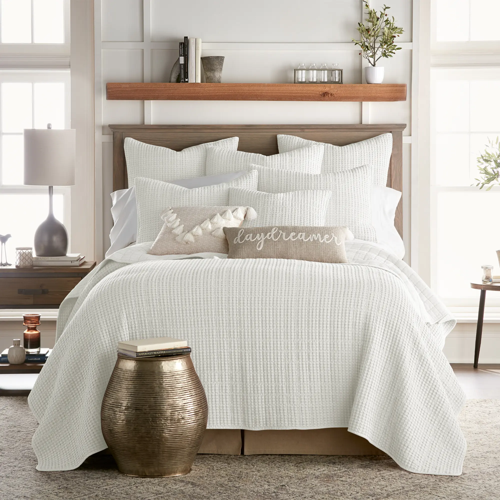 Levtex Home - Mills Waffle  - Full/Queen Quilt Set - Cream Cotton Waffle - Quilt Size (88 x 92in.), Sham Size (26 x 20in.)