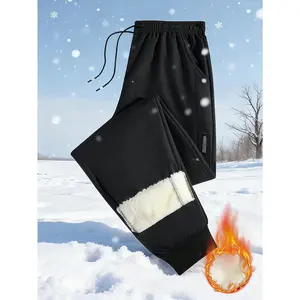 Winter Warmth Miracle Pants Men's Fleece Lined Corduroy Sweatpants, Thermal Loose Jogger Pants, Breathable Not Stuffy, Casual Plain Beige Daily Wear, Winter Essential Menswear Trousers