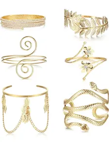 Women's Upper Arm Jewelry Spiral Cuff Bracelet, Adjustable Boho Style 6-Piece Set for Festivals & Daily Wear