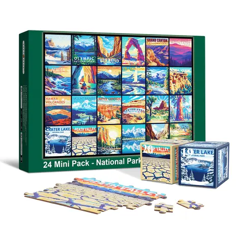 rokt&razo Travel Series, 24 Mini Pack 1000 Pieces Jigsaw Puzzle, 8 Puzzle Stickers, 3 Themes: National Parks, World Heritage, Global City Tour, Daily Puzzle, Family Game Night, Finished Size 27.5 x 19.7 in