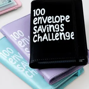 100 Envelopes Money Saving Challenge - A5 Money Saver Budget Binder Book with Cash Envelopes and Numbers, 100-Days of Easy and Funny Ways to Save $5,050 Cash Envelope Challenge Binder, Black and Purple