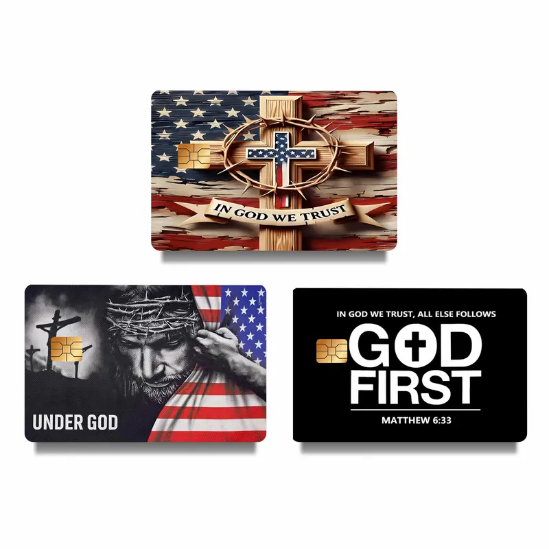 Faith & Patriot Card Sticker Set – Inspirational Credit Card Stickers with Cross & Scripture Designs