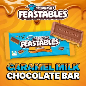 Feastables by MrBeast - Caramel Chocolate Bars - for Adults & Kids, Chocolate, Candy, Cocoa Sweet & Crunchy Snack, Fairtrade Certified, Kosher, Perfect for Gifting or Snacking