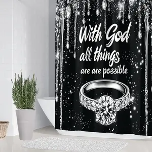 1/4 piece diamond ring design bathroom set, Shower curtain sets, including soft floor mat, toilet seat cushion, shower curtain, home decoration, floor mat with good rebound, water absorption, anti slip, preferred for gift giving