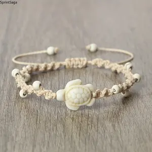 1 piece of colorful dopamine-style turtle bracelet wax thread braided waterproof bracelet suitable for seaside vacation wear versatile accessories