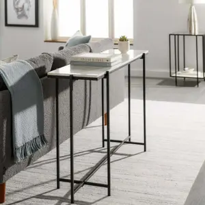 Surya Anaya Modern White Marble With Black Metal Base Console Table ANA-003