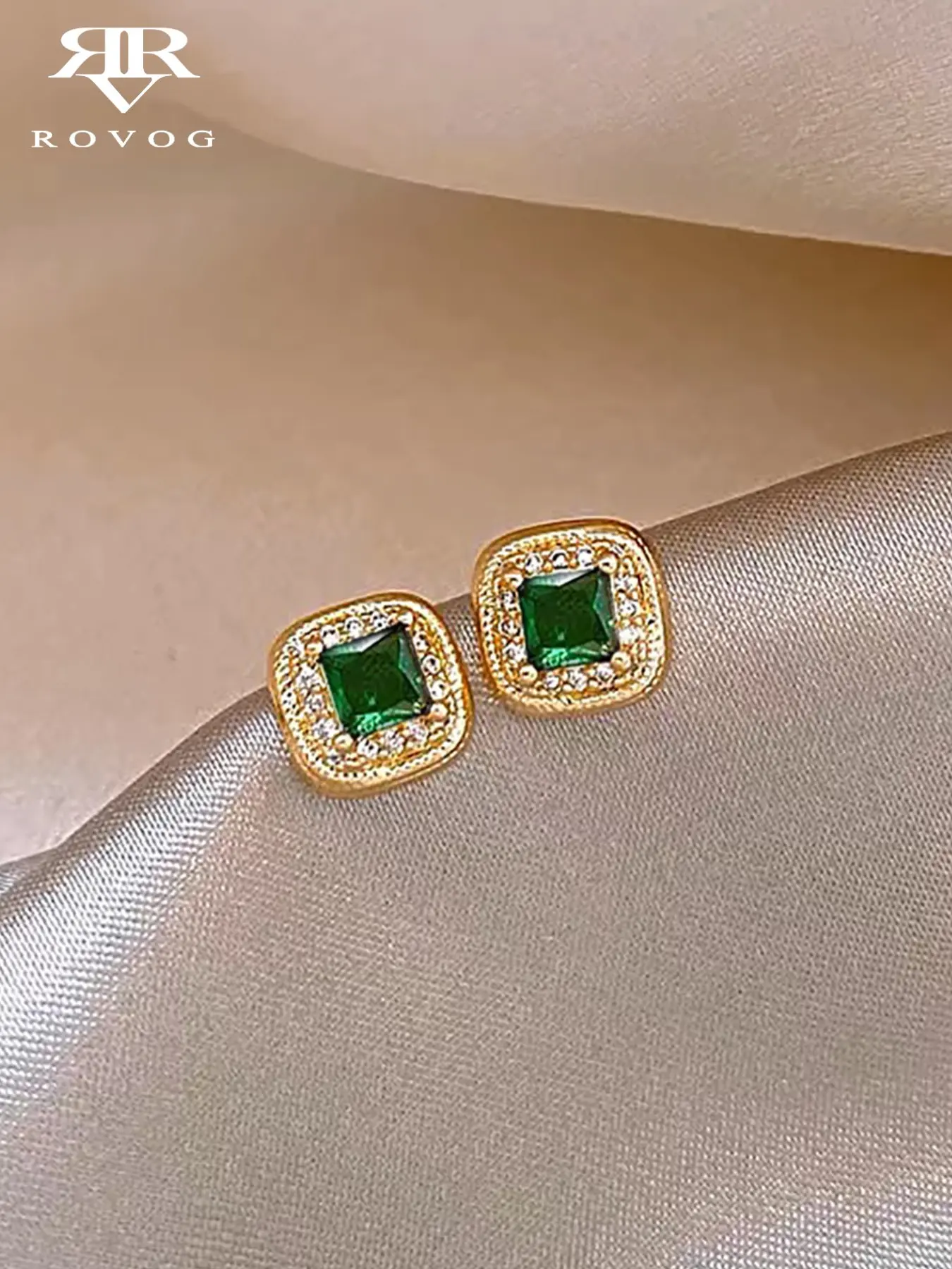 Elegant Olive Zircon Stud Earrings, Geometric Design, Small and Precious, Perfect for Daily Wear, Parties, Dates