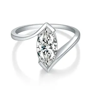 AphroGrace Jewelry 2 ct marquise solitaire synthetic moissanite ring, 925 sterling silver, for women and men; suitable as a wedding engagement, birthday, anniversary, prom party, holiday, or date gift; casual style; model R14085
