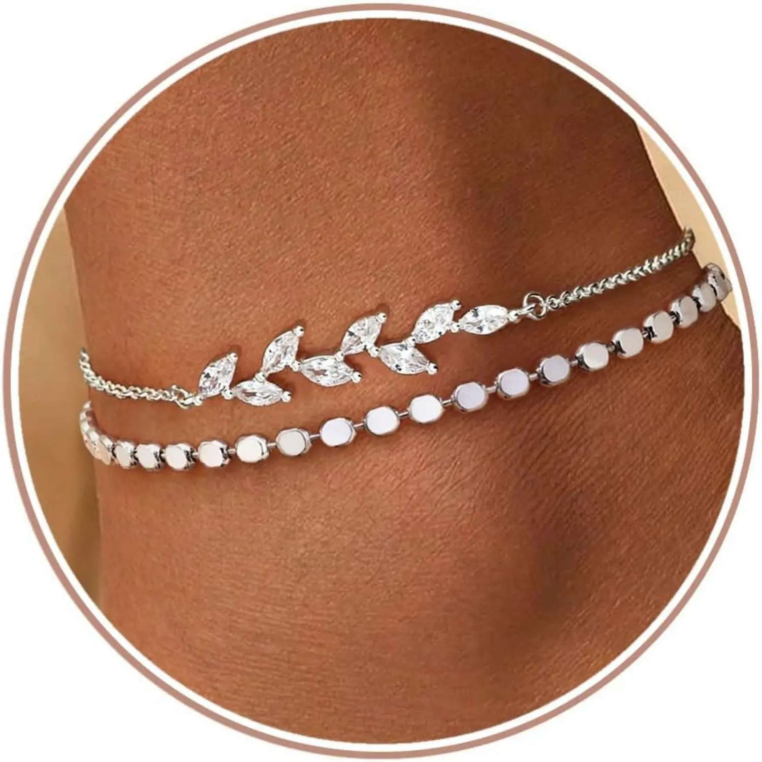 Fansilver 925 Silver Ankle Bracelets for Women, Silver Anklets Adjustable Women’s Anklets Layered Ankle Bracelets Waterproof Silver Women Beach Jewellery Summervibes