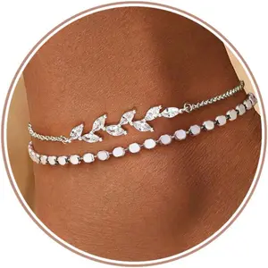 Fansilver 925 Silver Ankle Bracelets for Women, Silver Anklets Adjustable Women’s Anklets Layered Ankle Bracelets Waterproof Silver Women Beach Jewellery Summervibes