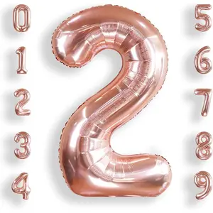 40 Inch Big Rose Gold 2 Balloon Number Large Foil Helium Number Balloons 0-9 Jumbo Giant Happy 2nd Birthday Party Decorations for Boy or Girl Huge Mylar Anniversary Party Supplies