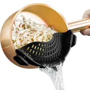 Clip On Strainer Silicone for All Pots and Pans, Pasta Strainer Clip on Food Strainer for Meat Vegetables Fruit Silicone Kitchen Colander