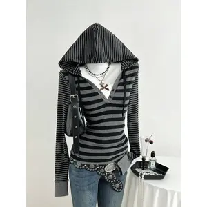 American street style striped hoodie, suitable for daily fashion, casual and slim fitting wearRAIMENTRY