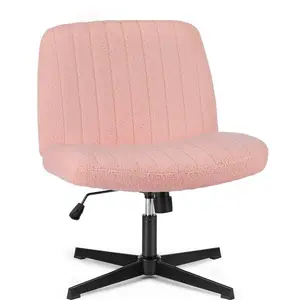 Deals For You Days Indoor Furniture Height Adjustable Criss Cross Chair - Pink Armless Desk Chair with Wide Swivel Base, No Wheels, Wide Design