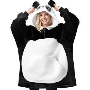 Giggling Getup Wearable Blanket Hoodie for Women and Men Sherpa Fleece Hooded Blanket Sweatshirt Warm Cozy Sherpa Wearable Throw Oversized Hoodie with Giant Pocket & Sleeves for Adult Panda