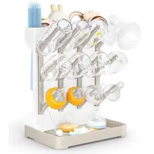 Baby Bottle Drying Rack: Space Saving Vertical Bottle Dryer Holder Baby Accessories Storage Stand Organize Brhes Pacifiers on Countertop BPA-Free Beige