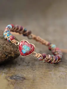 Vintage Heart Decor Adjustable Beaded Design Drawstring Bracelet, Boho Style Hand Jewelry for Women & Men, Fashion Boho Stone Bracelet for Party, Daily Clothing Decoration, Unique Gifts for Women, Beaded Braided Bracelet