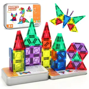 26PCS Mini Magnetic Tiles Set with Iron Storage Case - Portable Travel STEM Building Blocks | Perfect Party Favors & Birthday Gifts for Kids Ages 3+