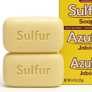 2pk Sulfur Soap Jabon de Sufre Anti Acne Soap Bar 125g with Lanolin for Acne Pimples and Oily Skin Treatment Foam Cleanser Facial