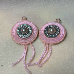Pink Button Beaded Earrings - Native American Beadwork