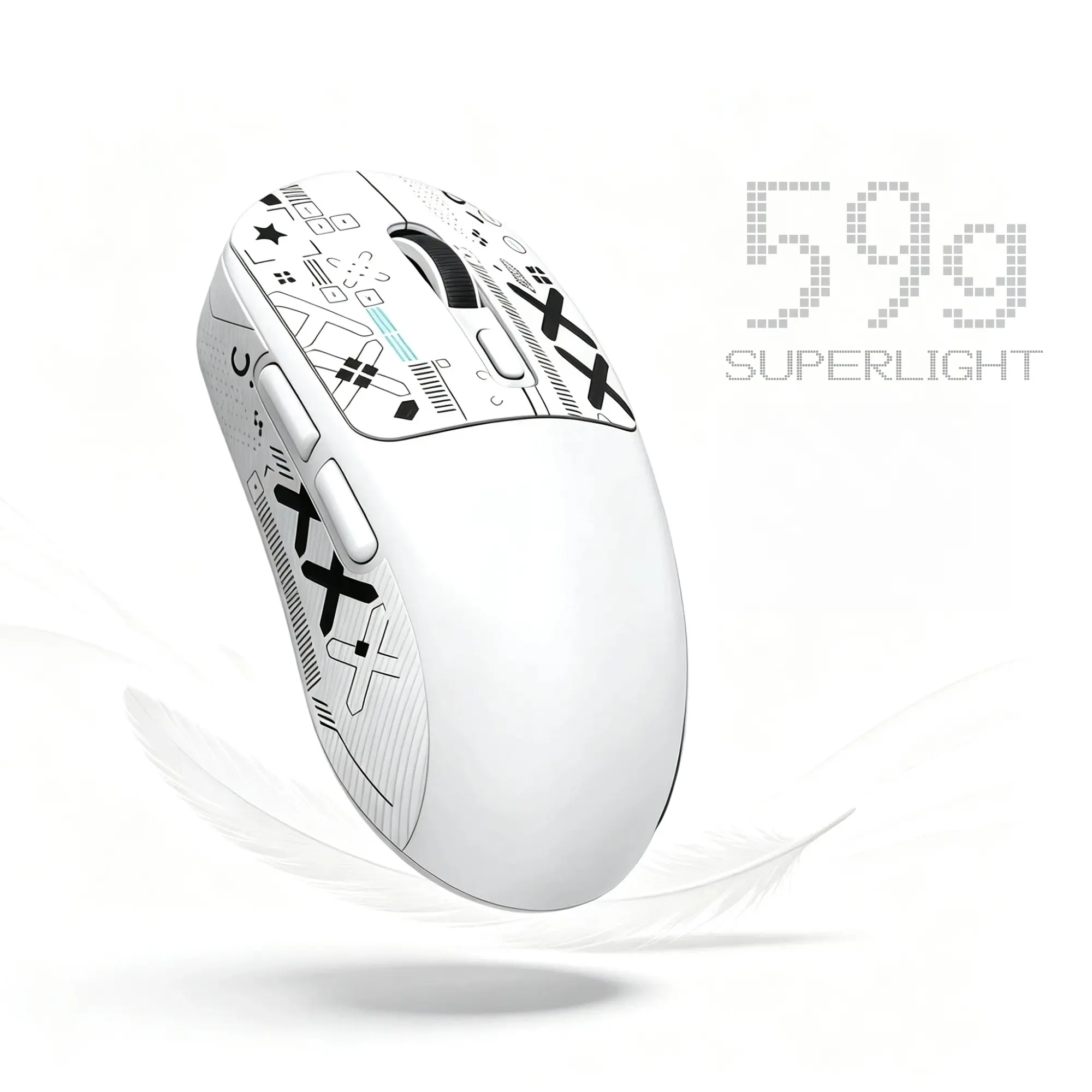 59g Ultra Lightweight Wireless Mouse, White Tri-Mode Rechargeable Mouse with Decorative Stickers, Fast Response Gaming Mouse for Desk Setup, PC, Laptop, Work & Study - T-WOLF X4 White Mouse