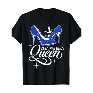 [100% Cotton] Zeta Phi Beta Sorority Queen Graphic T-Shirt, 100% Cotton, Casual V-Neck, All-Season Knit Fabric with Slight Stretch, Regular Fit, for Adult Members