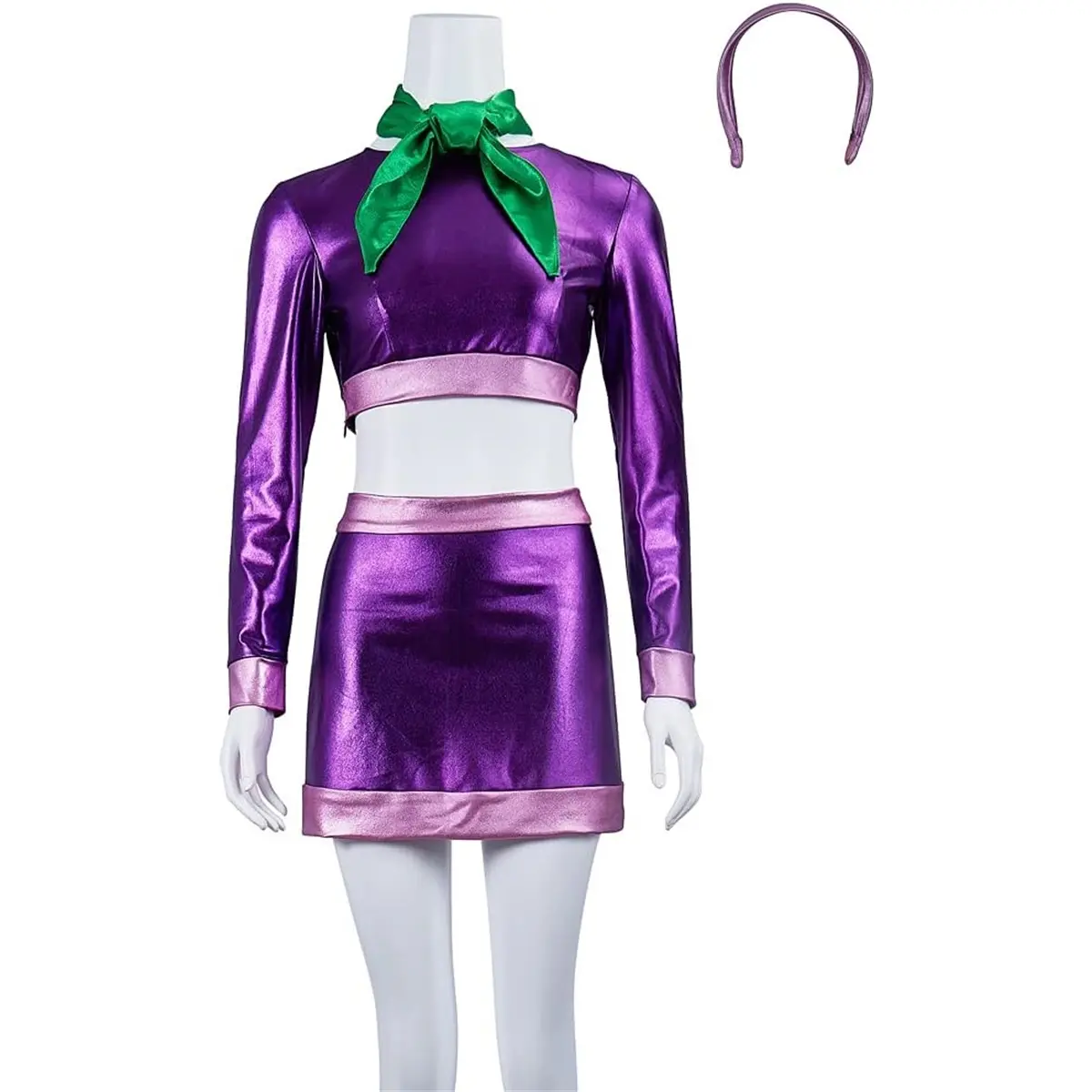 Women‘s Daphne Purple Cosplay Costume Crop Top and Skirt Set with Scarf and Headband