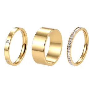 OIDEA 3 Piece Cubic Zirconia Stackable Rings Set for Women Stainless Steel Pave CZ Eternity Band Wedding Engagement Promise Ring Set