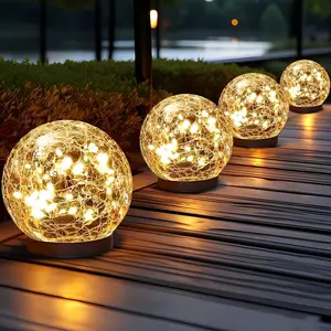 Solar Globe Lights Outdoor Waterproof Cracked Glass Ball Design Solar Orbs For Patio Yard Lawn Backyard Decor Garden Pathway Decorative Lighting