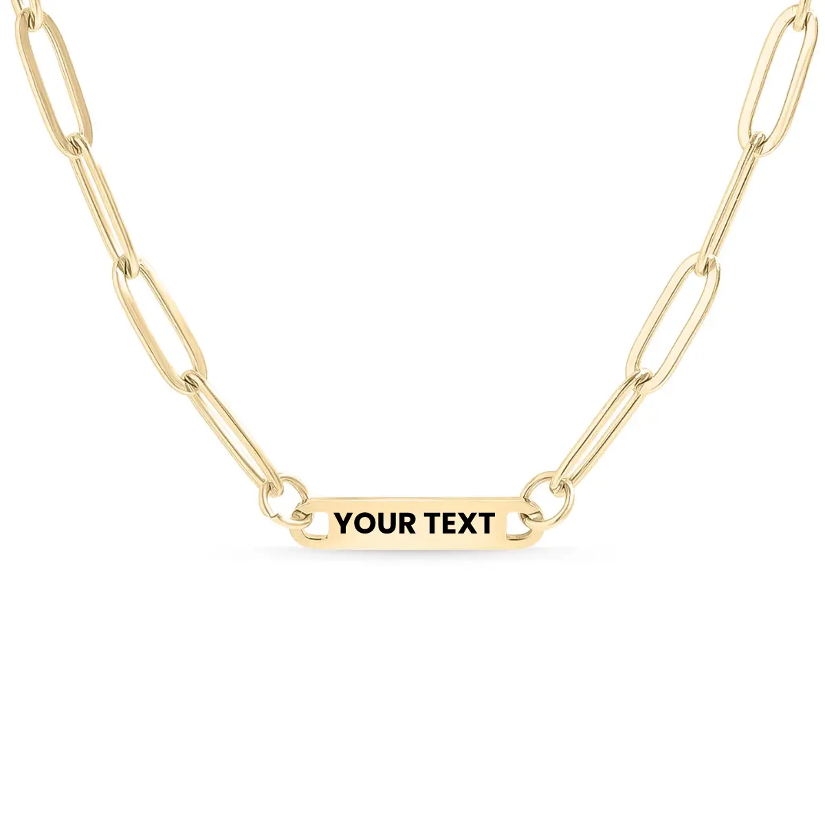 Engraved Necklace Paperclip Chain 18k Gold