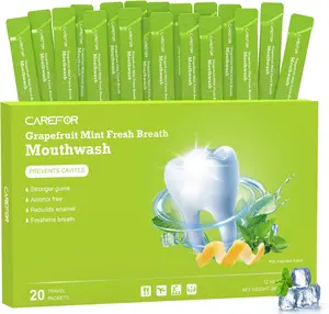 Travel Size Mouthwash Packets – Individual Mini, Alcohol & Fluoride Free, Grapefruit Mint Flavor, Mouthwash to Go for On-The-Go Freshness, Bulk Packets 0.41 Fl Oz(Pack of 20)
