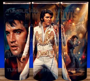 Elvis Presley with his Classic American Eagle Outfit Cup Mug Tumbler 20oz Stainless Steel Tumbler with Slide Closure Lid, Reusable Plastic Straw, Handmade Design - Drinkware Flasks Glossy