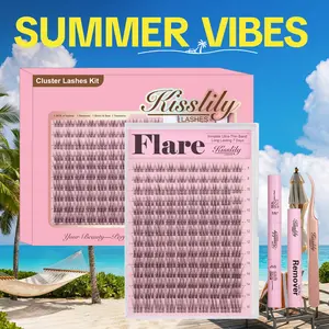 Flare| Kisslily Lashes With Invisible Band Diy Natural Eyelash Extension Kit Bond And Seal Eyelash Glue and Lash Remover Beginner Friendly Individual Lashes Waterproof and Long lasting Makeup For Girl Cosmetic #Summervibes summervibes
