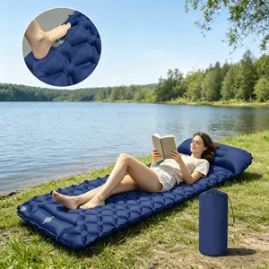 Hiker Travel Inflatable Sleeping Pad, TPU Foot Pump Air Mattress, Widened Thickened Build, Practical Pull Strap & Diamond Dot Anti-Slip, Compact Foldable Ultra Light Mattress for Camping Beach Picnic Car Nap Home Rest, Outdoor Backpacking Gear