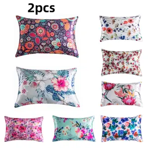 Floral Pattern Satin Pillowcase, Silky Satin Bedding, 2 Counts/set Soft Comfortable Pillowcase without Filler, Pillow Protector for Home Bedroom Dormitory
