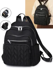 Practical textured quilted checkered, casual versatile solid color, Multi compartment backpack, with multi zipper pocket design, reasonable separation, suitable for school, travel, commuting, Travel Backpacks