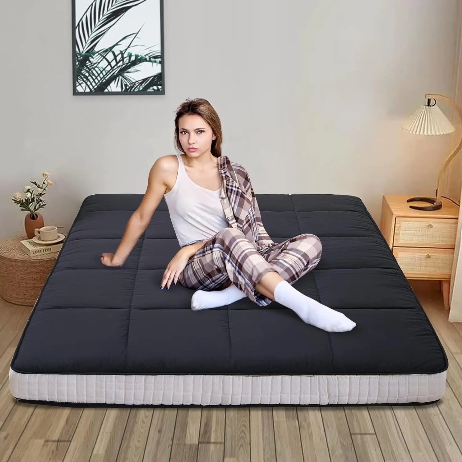 DoCred Japanese Floor Mattress Futon Mattress Foldable Floor Bed Mattress, Roll Up Mattress Tatami Mat, Thick Sleeping Pad Breathable Floor Lounger Guest Bed for Camping Couch Dormitory Full,summerwins