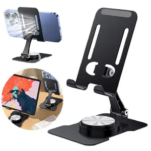 360° Rotating Phone Tablet Stand for Home Office Desk, Vertical/Horizontal Adjustable Angle Foldable Phone Holder Mount Bracket Portable Stand, Universal for iPad Pro Mini Air iPhone 17 16 15 14 13 12 Pro Max Plus Air Galaxy S25 S24 Smartphone Accessories