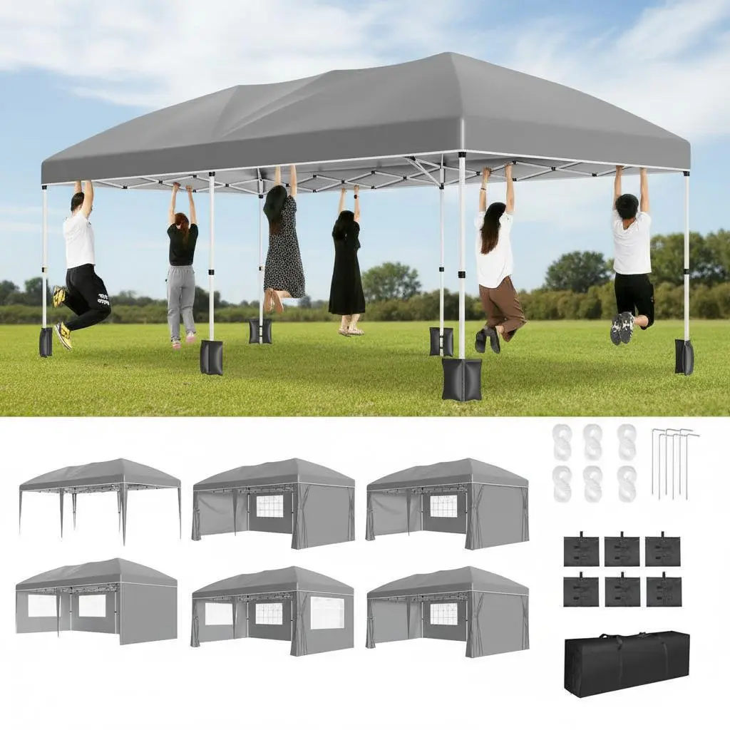 10x20 Pop Up Canopy Tent – Heavy Duty Outdoor Event Tent with 6 Removable Sidewalls, Waterproof & Windproof Commercial Canopy, Easy Setup Shelter with Carry Bag for Patio, Backyard, Garden & Parties