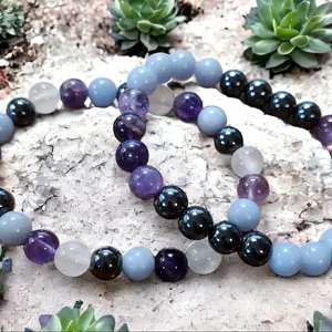 Angel Protection Bracelets infused with Angelite, Amethyst, Hematite & Selenite