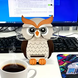 Cute owl shaped glasses holder, cartoon animal shaped glasses holder, wooden owl shaped glasses holder, fashionable glasses display stand, home desktop decoration, Desktop Accessory