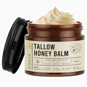Beef Tallow & Raw Honey Balm: Grass-Fed, Unscented Moisturizer for Dry Skin – Natural, Soothing for Face, Body & Hands (2oz)