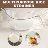 Aesthetic Multifunctional Rice Strainer Basket with Handle - Sturdy BPA-Free Transparent Plastic Kitchen Utensil, Colander for Draining Vegetables, Fruits