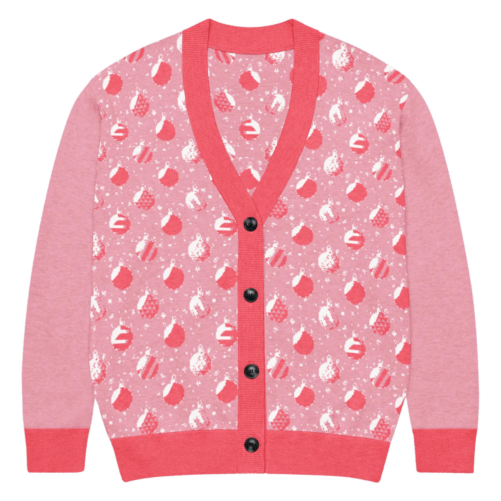 Pink Christmas Ornament Knitted Cardigan