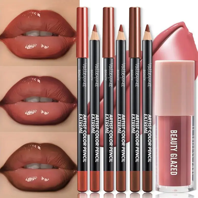 4 PCS/SET Gloss Lip Oil Lip Liner Lip Combo Set Long Lasting Waterproof Lip Liner 3D Lip Makeup Every Makeup Style