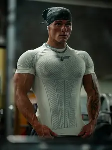 Men's Round Neck Slim Fit Short Sleeve T-Shirt, Breathable Comfortable Fabric, Ideal for Gym, Cycling, Running, Daily Wear